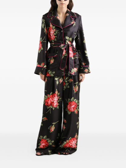 Dolce &amp; Gabbana Roses Silk Floral Shirt Black