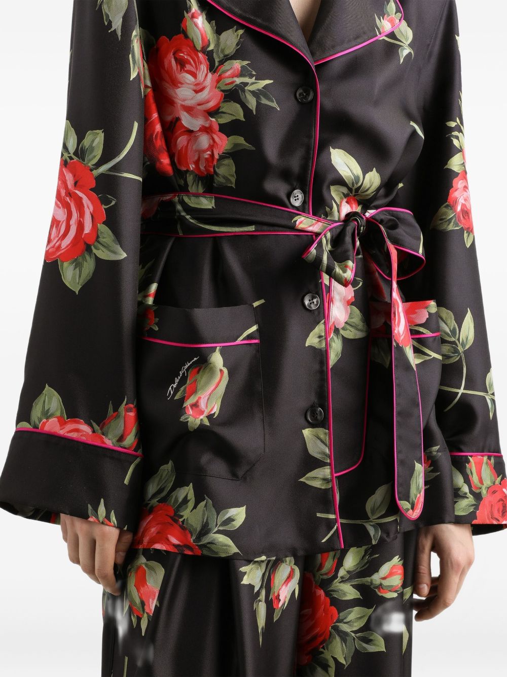 Dolce &amp; Gabbana Roses Silk Floral Shirt Black