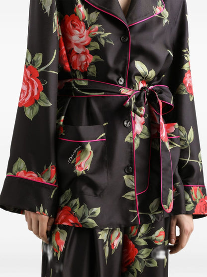 Dolce &amp; Gabbana Roses Silk Floral Shirt Black