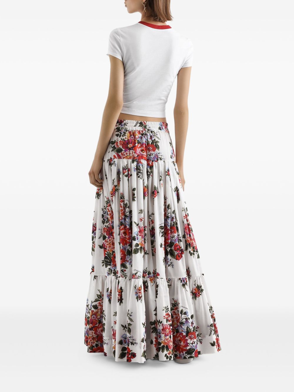 Dolce &amp; Gabbana Floral Print Long Cotton Skirt White