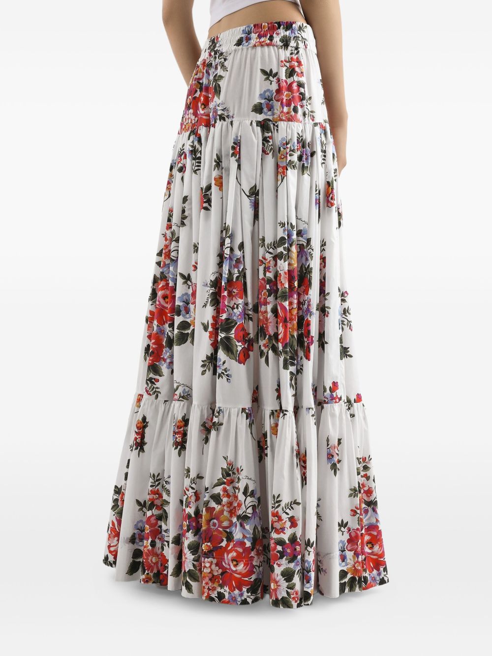 Dolce &amp; Gabbana Floral Print Long Cotton Skirt White