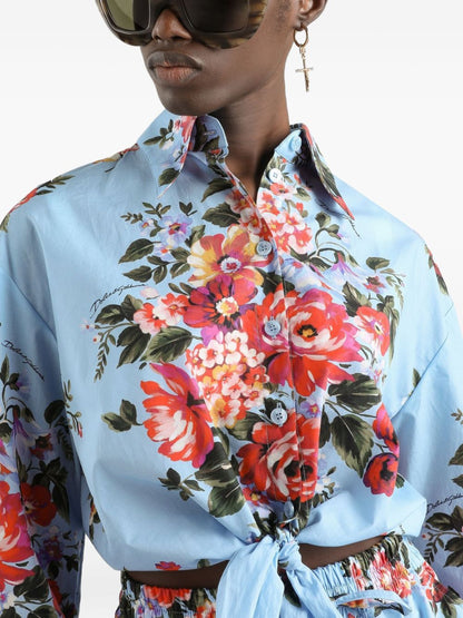 Dolce &amp; Gabbana Floral Cotton Shirt Clear Blue