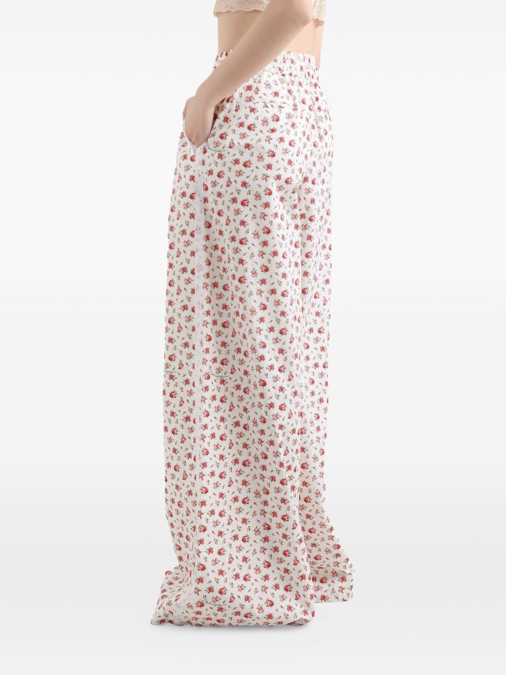 Dolce &amp; Gabbana Floral Print Cotton Trousers White