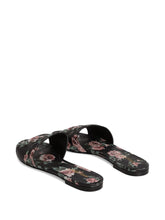 Dolce & Gabbana Floral Leather Flat Sandals Black