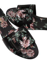 Dolce & Gabbana Floral Leather Flat Sandals Black