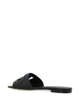 Dolce & Gabbana DG Logo Leather Flat Sandals Black