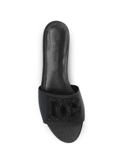 Dolce &amp; Gabbana DG Logo Leather Flat Sandals Black