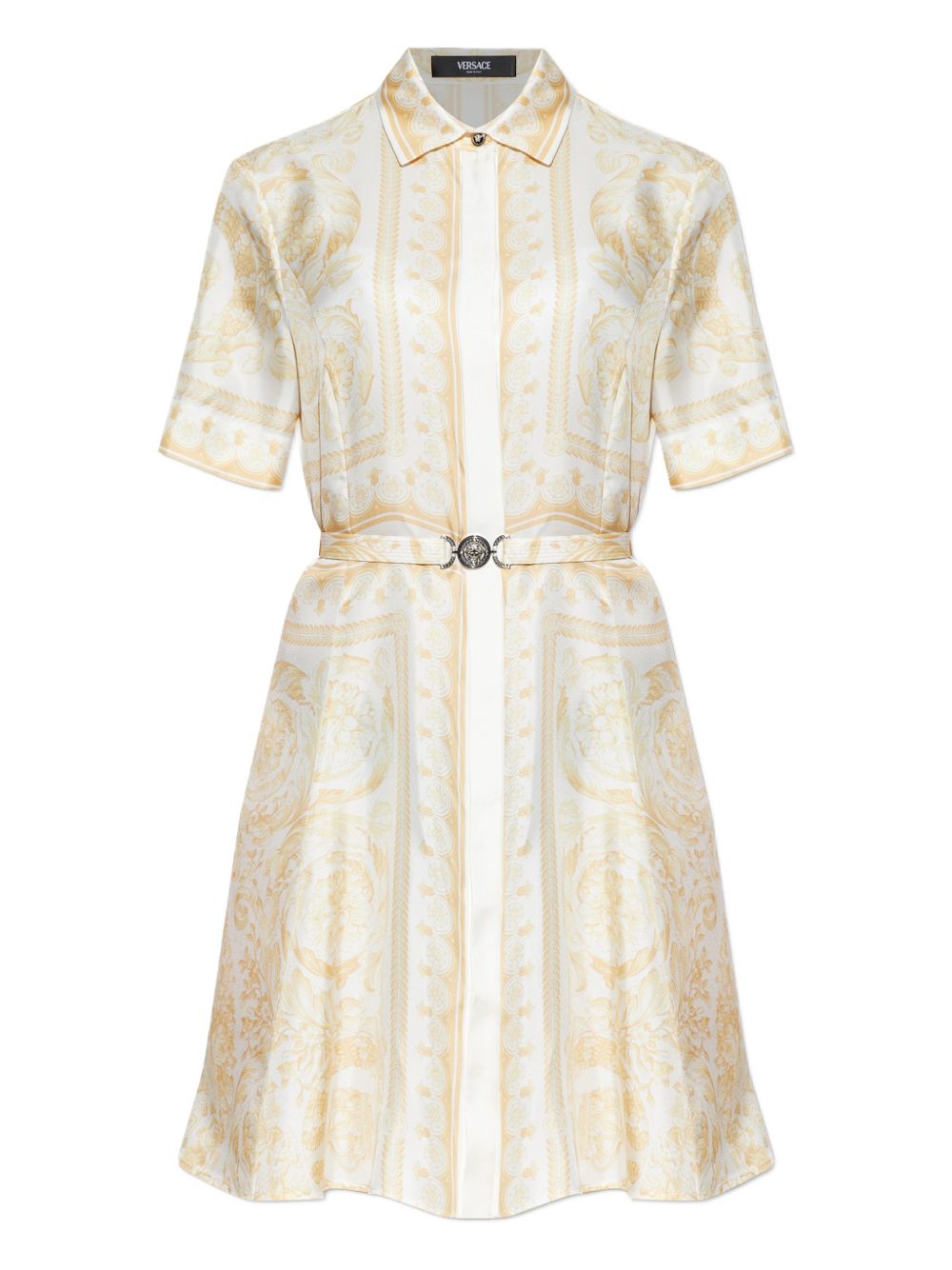 Versace Barocco Silk Shirt Dress Golden