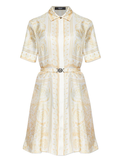 Versace Barocco Silk Shirt Dress Golden