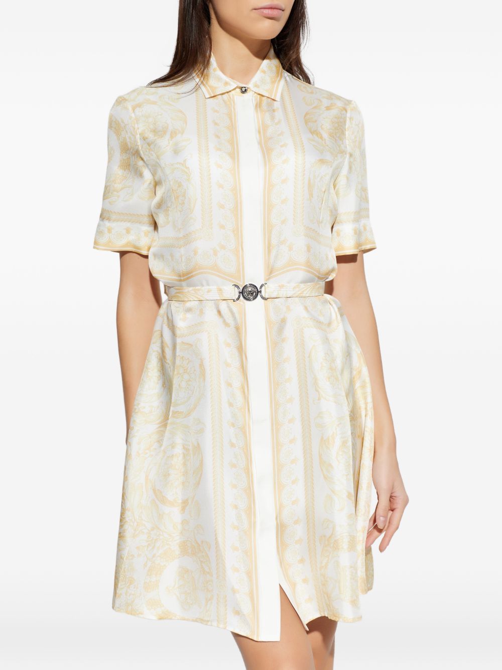 Versace Barocco Silk Shirt Dress Golden