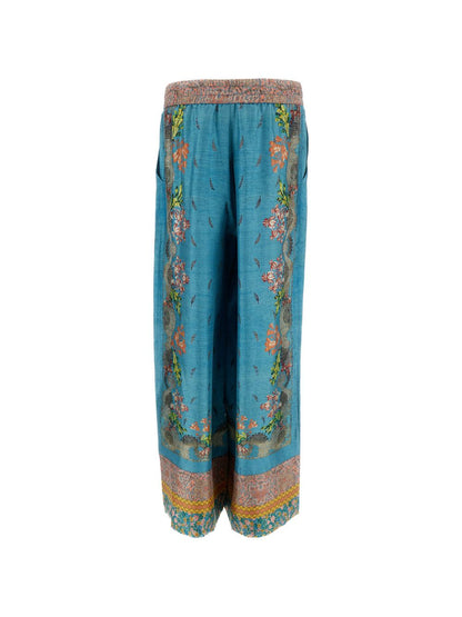 Pierre Louis Mascia Floral Silk Trousers Printed Clear Blue clear blue
