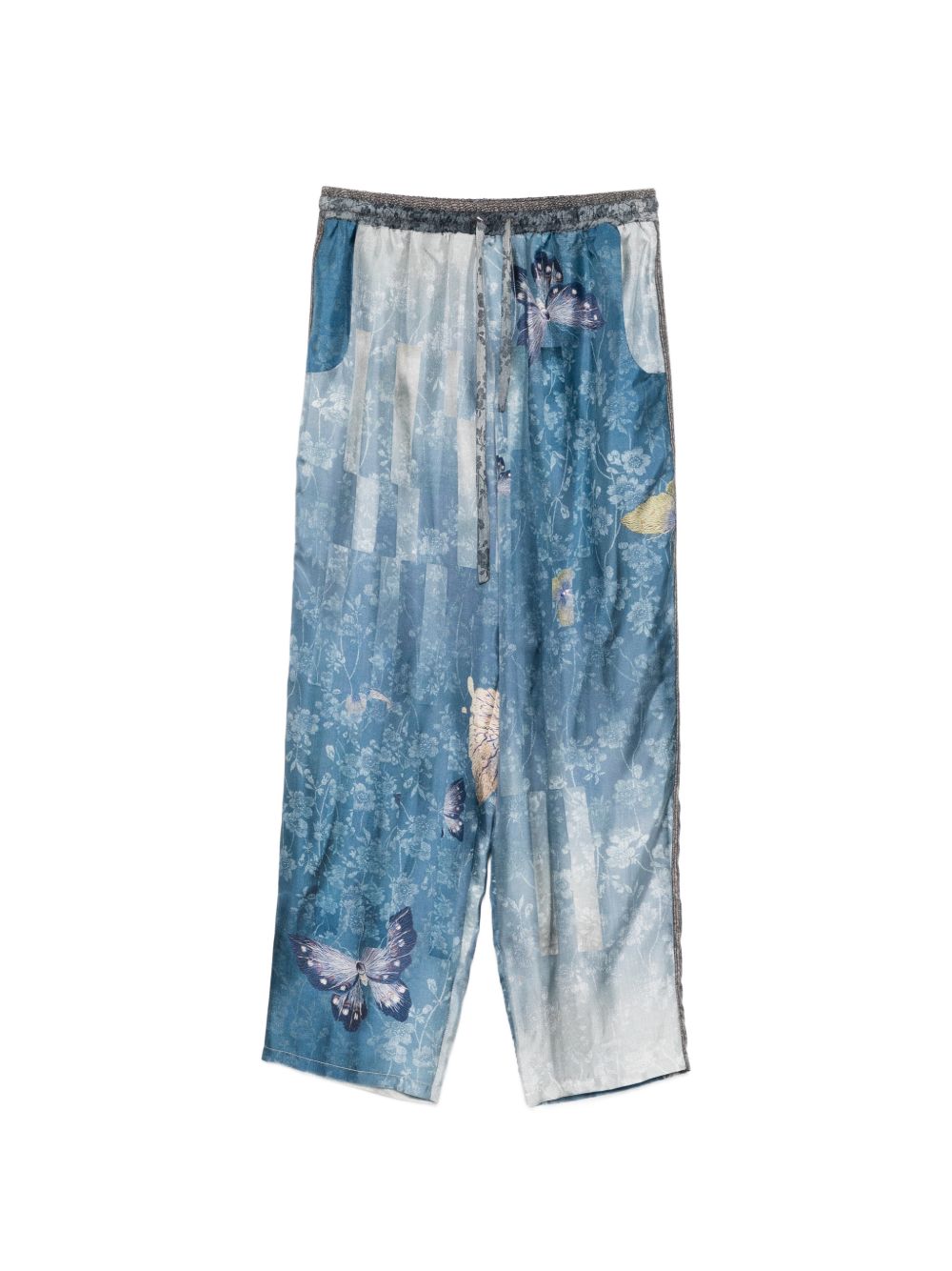 Pierre Louis Mascia Butterfly Floral Silk Trousers Clear Blue