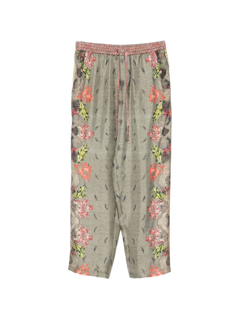 Pierre Louis Mascia Floral Silk Cropped Trousers Khaki