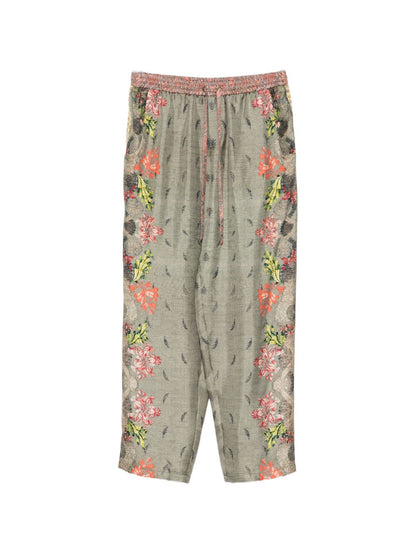 Pierre Louis Mascia Floral Silk Cropped Trousers Khaki