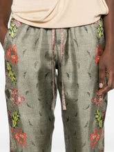 Pierre Louis Mascia Floral Silk Cropped Trousers Khaki