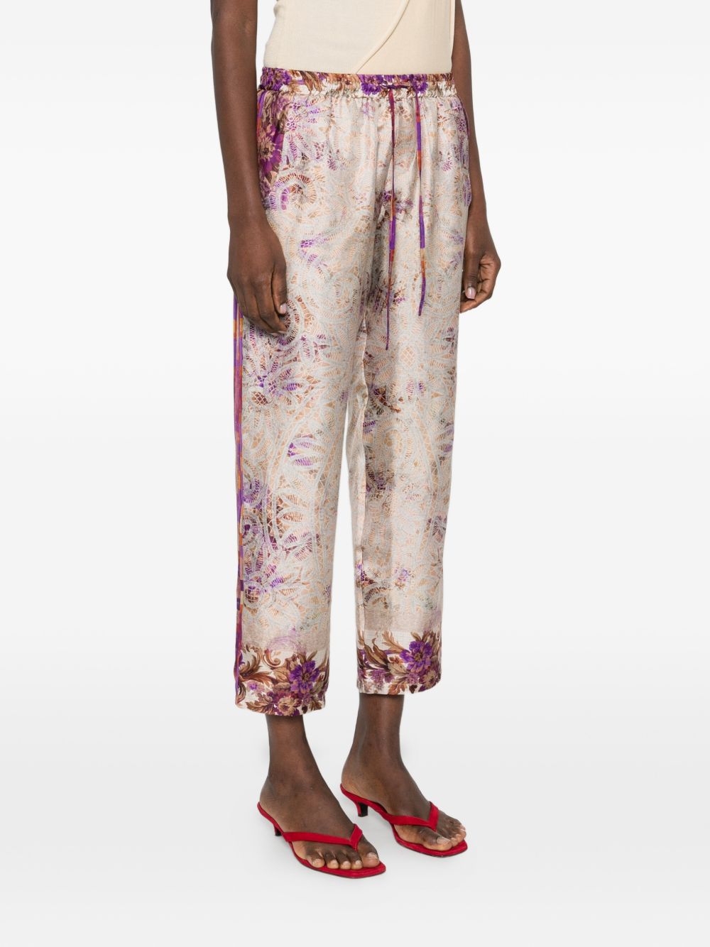 Pierre Louis Mascia Floral Silk Trousers Drawstring Pink Pink