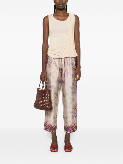 Pierre Louis Mascia Floral Silk Trousers Drawstring Pink Pink