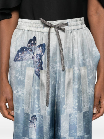 Pierre Louis Mascia Printed Silk Trousers Clear Blue
