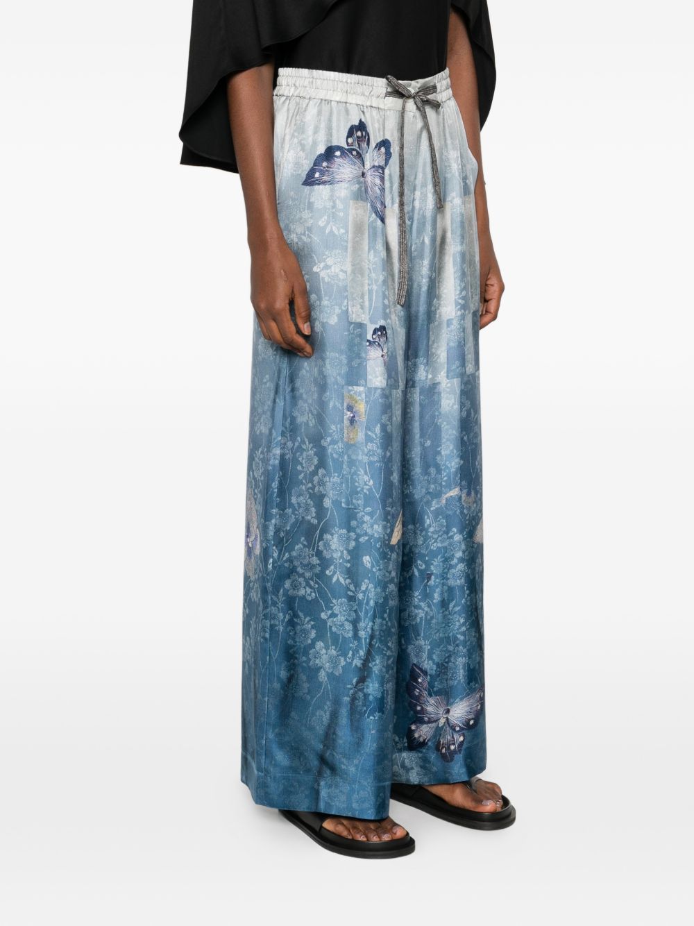 Pierre Louis Mascia Printed Silk Trousers Clear Blue