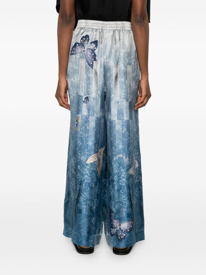 Pierre Louis Mascia Printed Silk Trousers Clear Blue