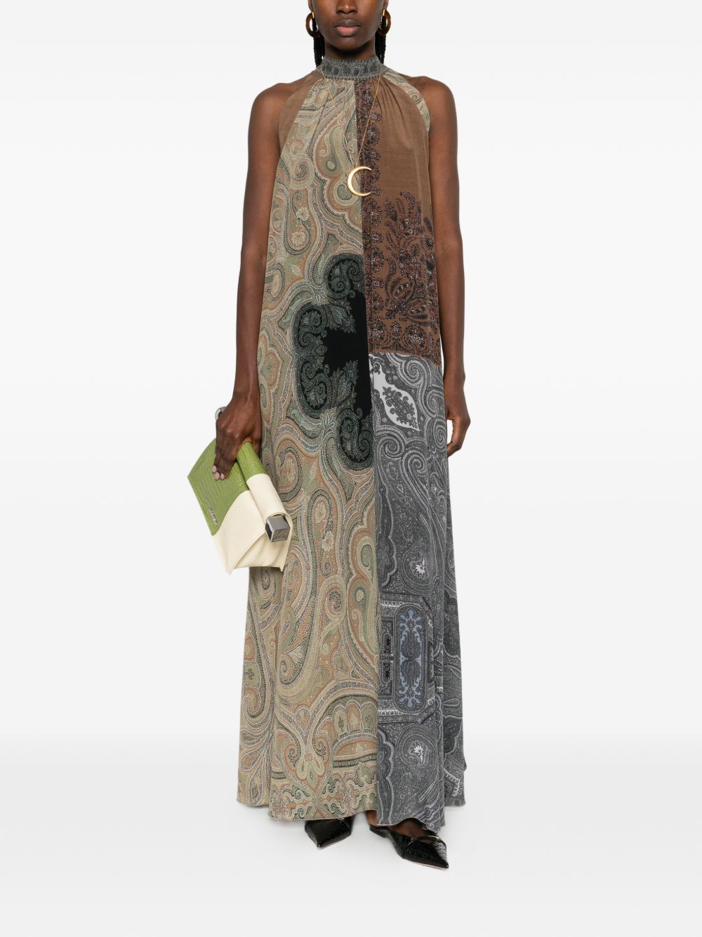 Pierre Louis Mascia Paisley Silk Sleeveless Dress Khaki