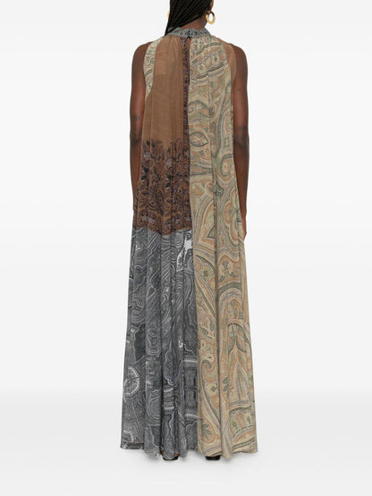 Pierre Louis Mascia Paisley Silk Sleeveless Dress Khaki