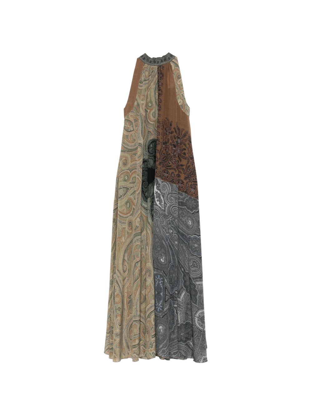 Pierre Louis Mascia Paisley Silk Sleeveless Dress Khaki