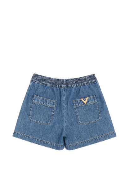 Valentino Chambray Drawstring Denim Shorts Blue