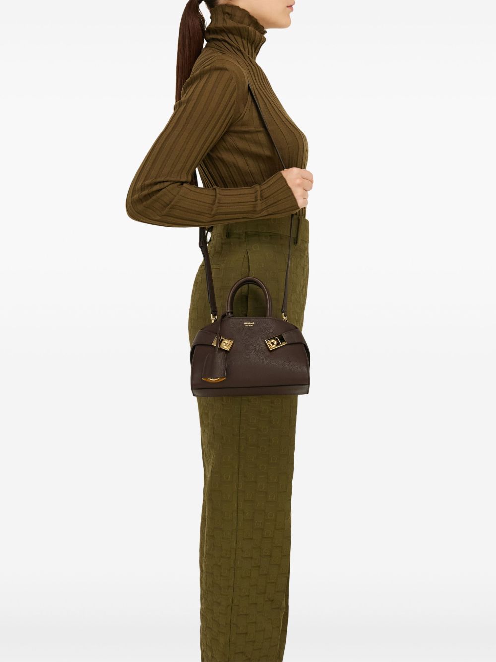 Ferragamo Hug Mini Leather Handbag Brown