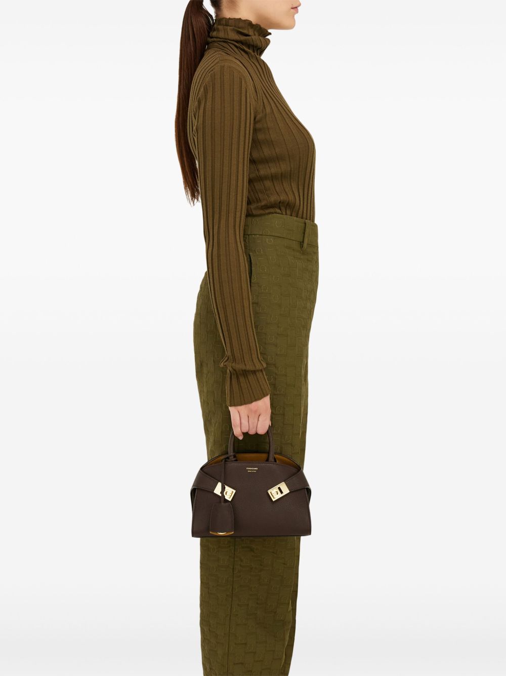 Ferragamo Hug Mini Leather Handbag Brown