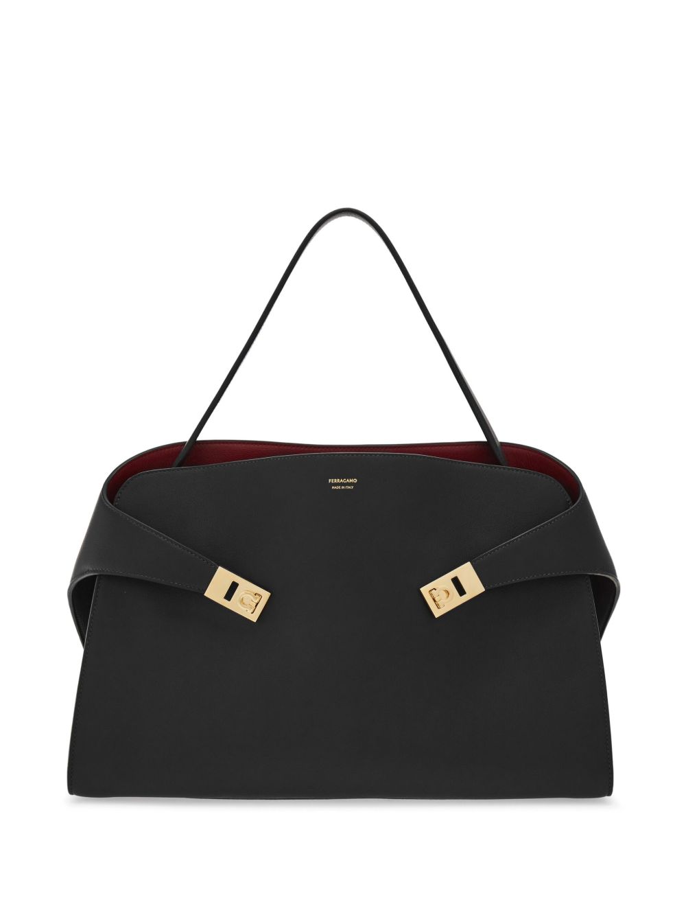 Ferragamo Hug Medium Leather Tote Black