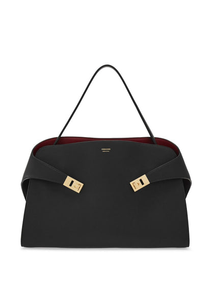 Ferragamo Hug Medium Leather Tote Black