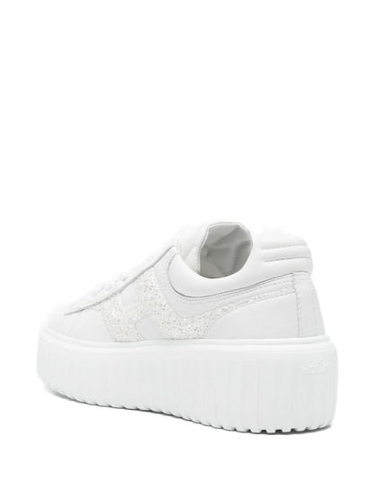 Hogan Platform Glitter Leather Sneakers White