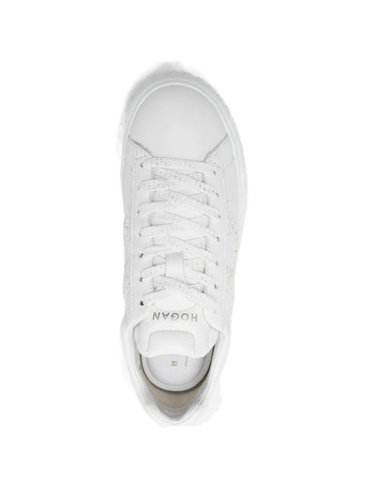 Hogan Platform Glitter Leather Sneakers White