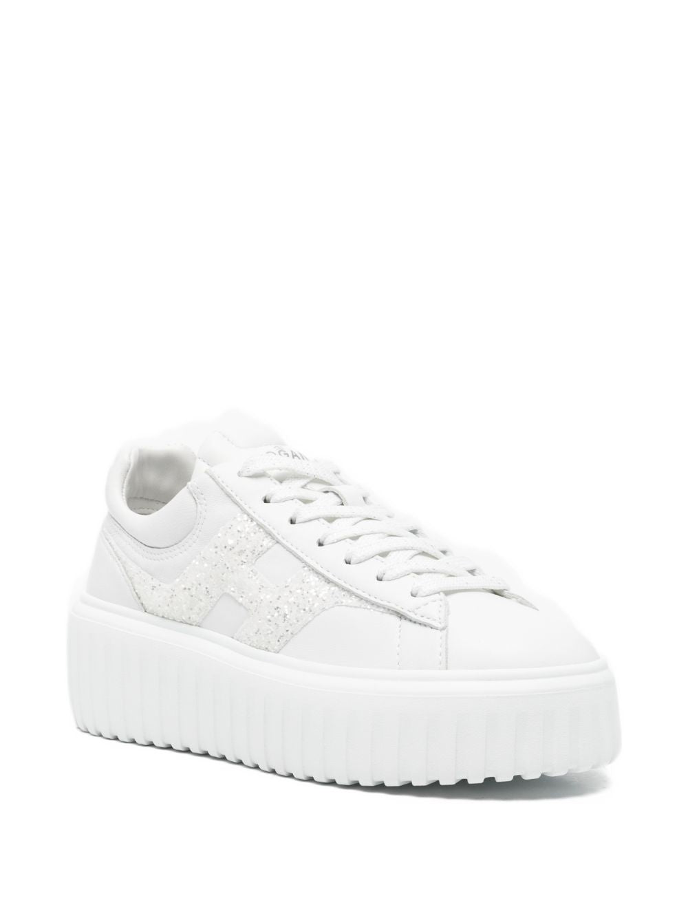 Hogan Platform Glitter Leather Sneakers White
