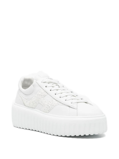 Hogan Platform Glitter Leather Sneakers White