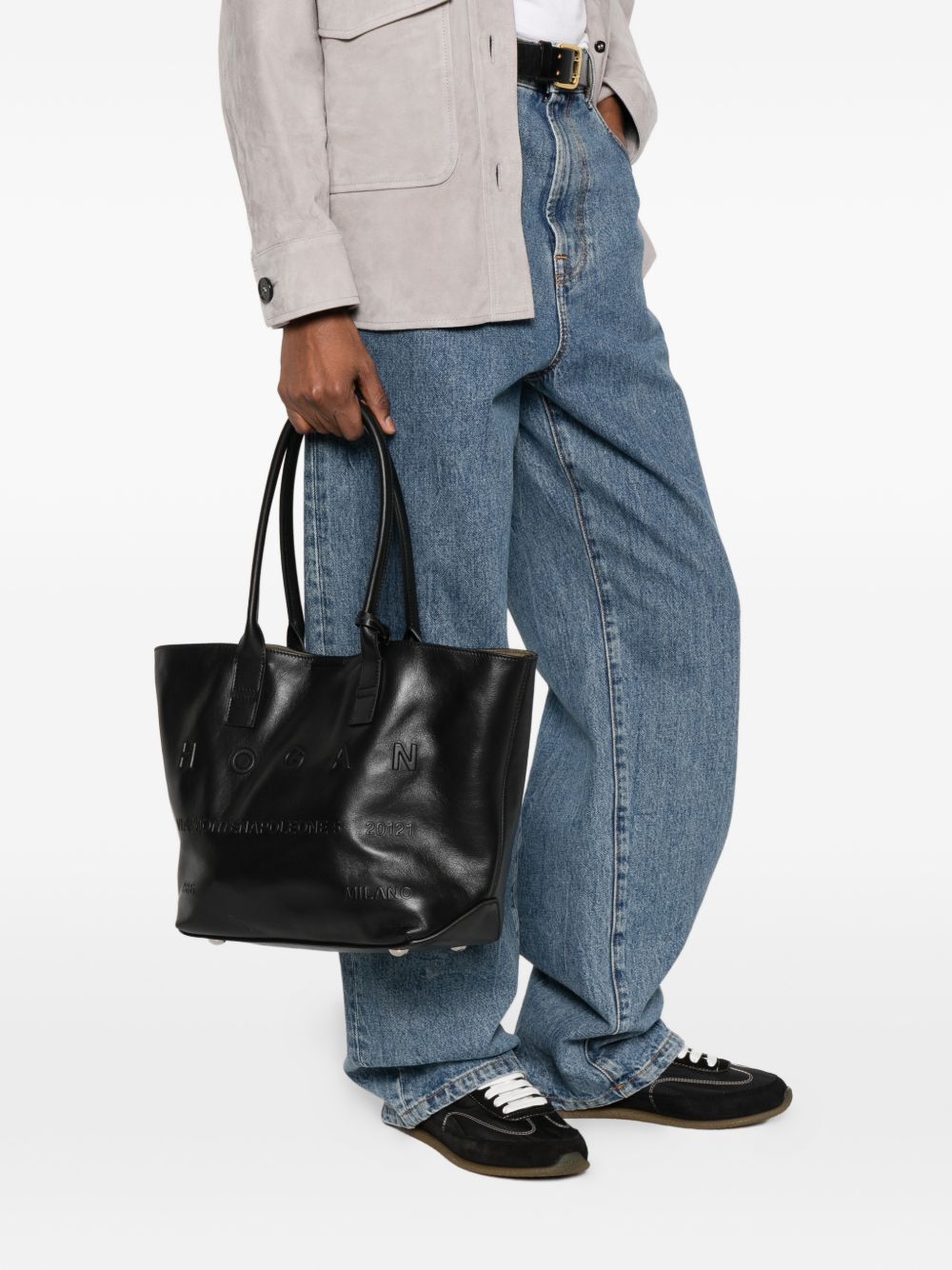 Hogan Small Embossed Leather Tote Black