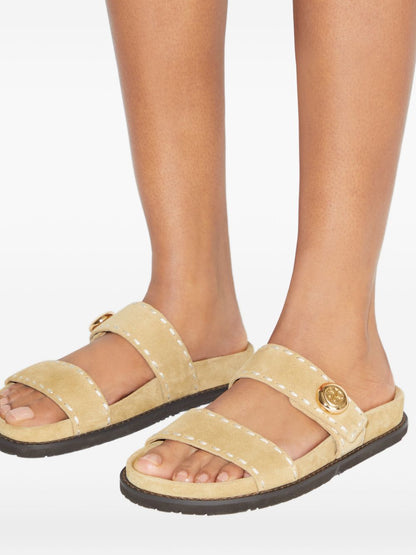 Tory Burch Romy Leather Flat Slides Beige