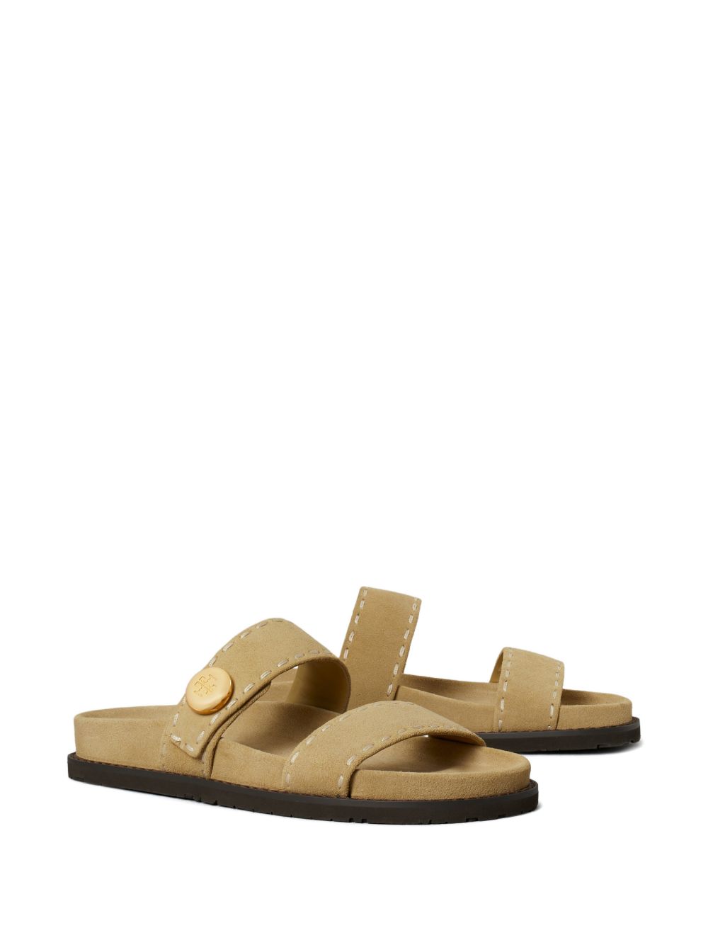 Tory Burch Romy Leather Flat Slides Beige
