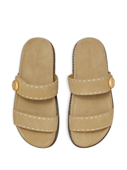 Tory Burch Romy Leather Flat Slides Beige