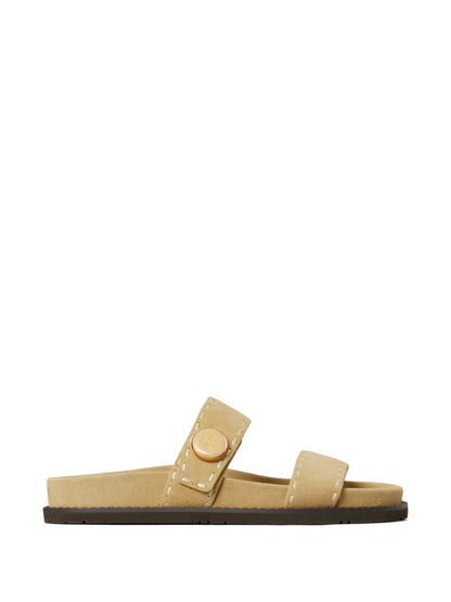 Tory Burch Romy Leather Flat Slides Beige