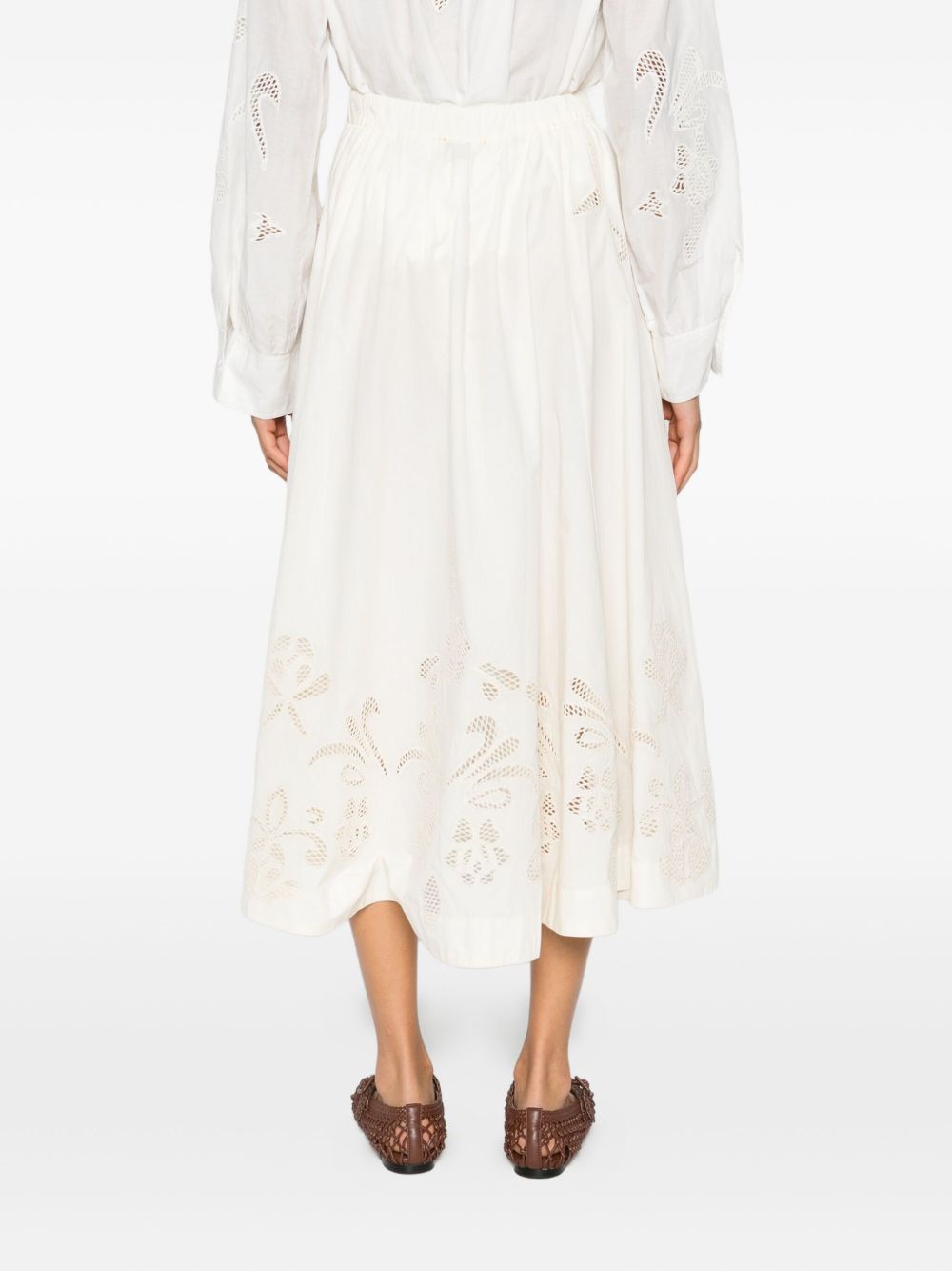 Forte Forte Floral Embroidered Flared Skirt Ivory