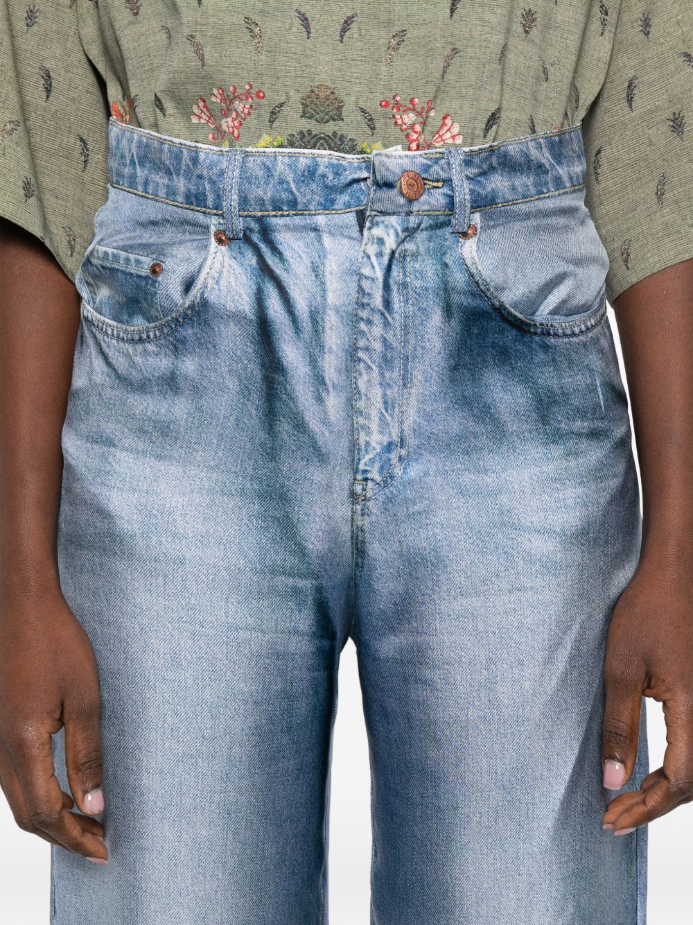 Pierre Louis Mascia Floral Silk Wide-Leg Trousers Clear Blue