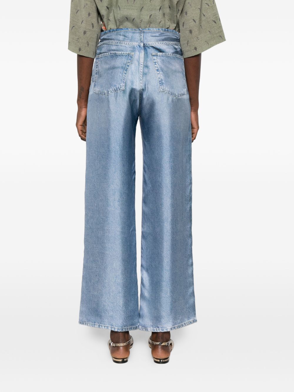 Pierre Louis Mascia Floral Silk Wide-Leg Trousers Clear Blue
