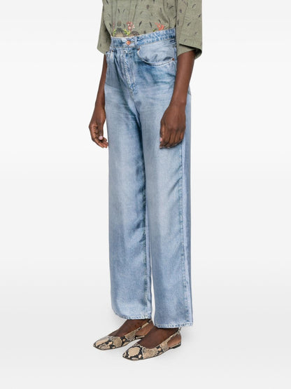 Pierre Louis Mascia Floral Silk Wide-Leg Trousers Clear Blue