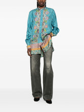 Pierre Louis Mascia Floral Silk Band Collar Shirt Clear Blue