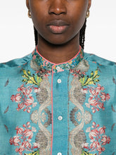 Pierre Louis Mascia Floral Silk Band Collar Shirt Clear Blue