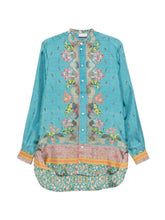 Pierre Louis Mascia Floral Silk Band Collar Shirt Clear Blue