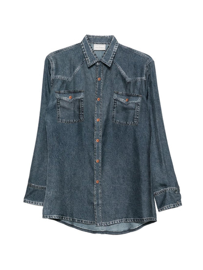 Pierre Louis Mascia Textured Silk Long Sleeve Shirt Blue