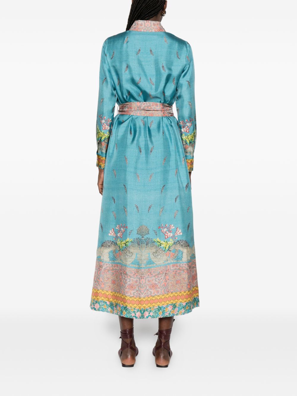 Pierre Louis Mascia Floral Silk Belted Dress Clear Blue